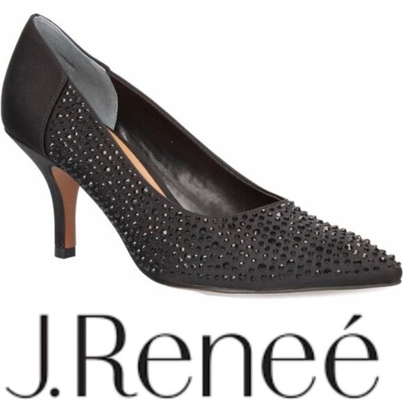 J.Renee Shoes - J. Renee Rishna Fabric Rhinestones Shoes Heels Pumps Size 10.5 Satin Black